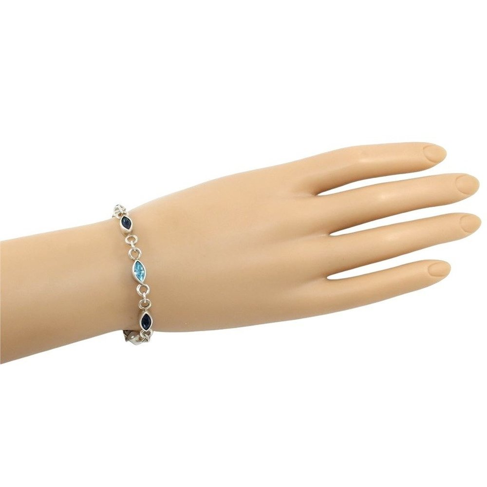 Solid Sterling Silver Blue Cz Toggle Chain Bracel… - image 2